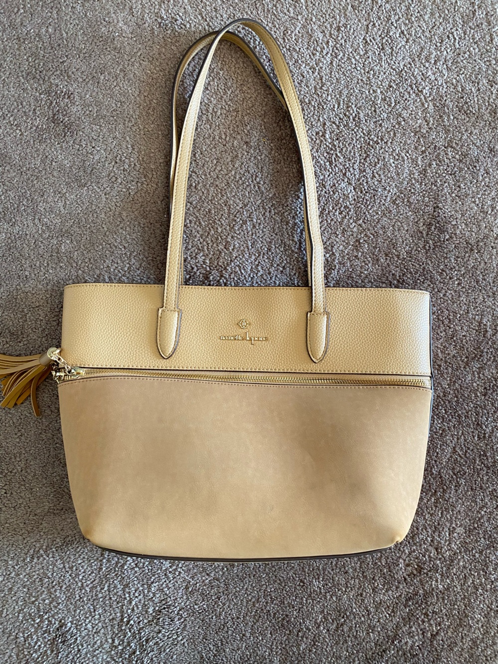 Nanette Lepore Beige Two-Tone Tote with Faux Suede - Picture 3 of 12